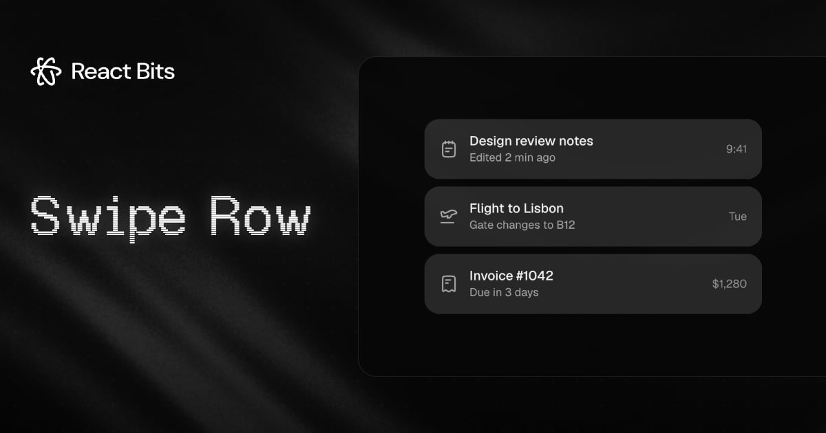 Swipe Row, a React Bits component